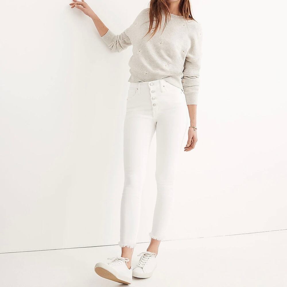 MADEWELL High Rise Button Fly Skinny Crop Jeans White 28